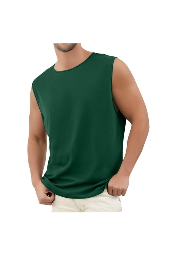Mens Casual Tank Tops Beach Summer Sleeveless T-Shirts Basic Tee Athletic Workout Running Solid Color
