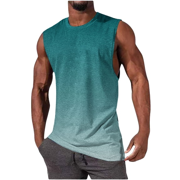 Posijego Mens Casual Tank Tops Gradient Printed Crew Neck Sleeveless Shirts Beach Vacation Summer Tanks