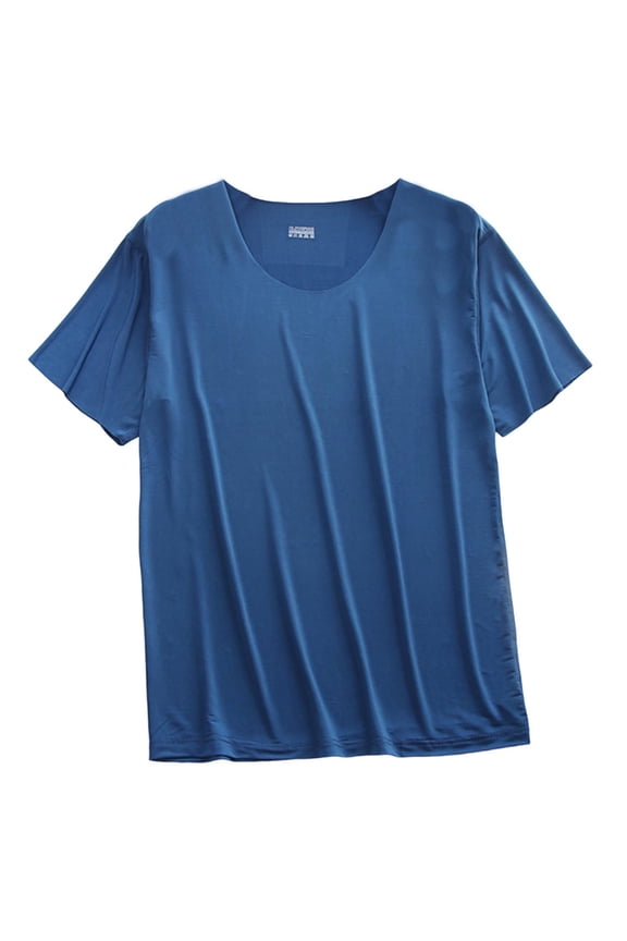 Mens Pajamas Tops Short Sleeve Crew Neck Basic Tee Shirt Solid Color Causal Sleep Tops Big and Tall