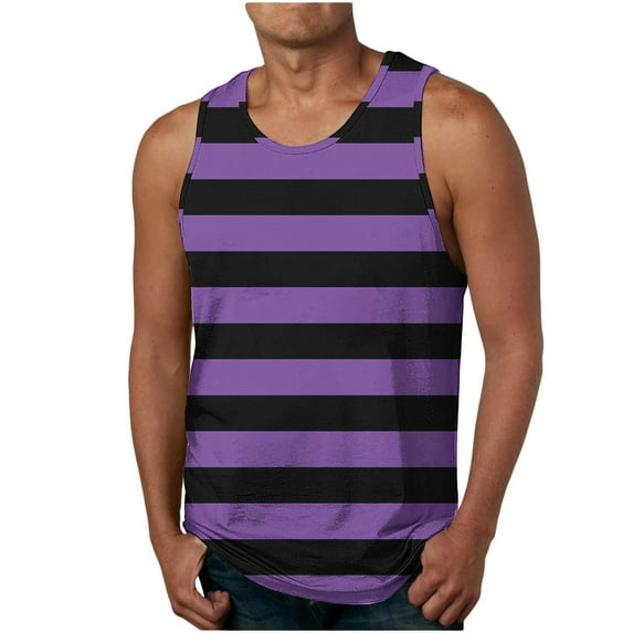Posijego Mens Striped Tank Tops Printed Casual Basic Undershirts for Men Athletic Workout Tank Tees Activewear