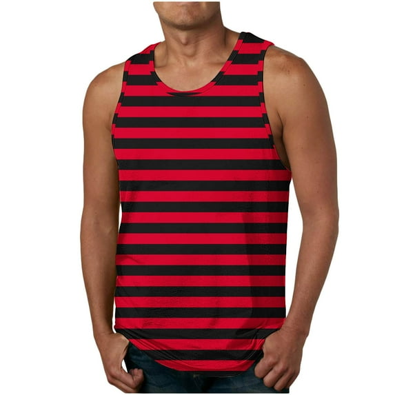 Posijego Mens Striped Tank Tops Printed Casual Basic Undershirts for Men Athletic Workout Tank Tees Activewear