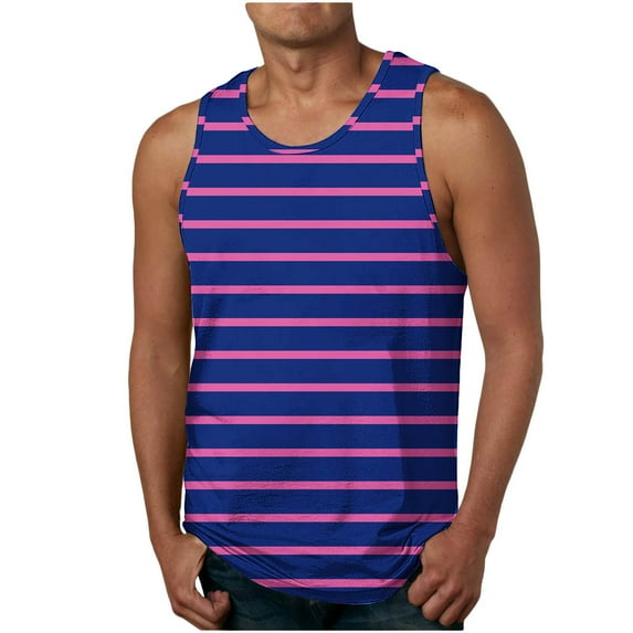 Posijego Mens Striped Tank Tops Printed Casual Basic Undershirts for Men Athletic Workout Tank Tees Activewear