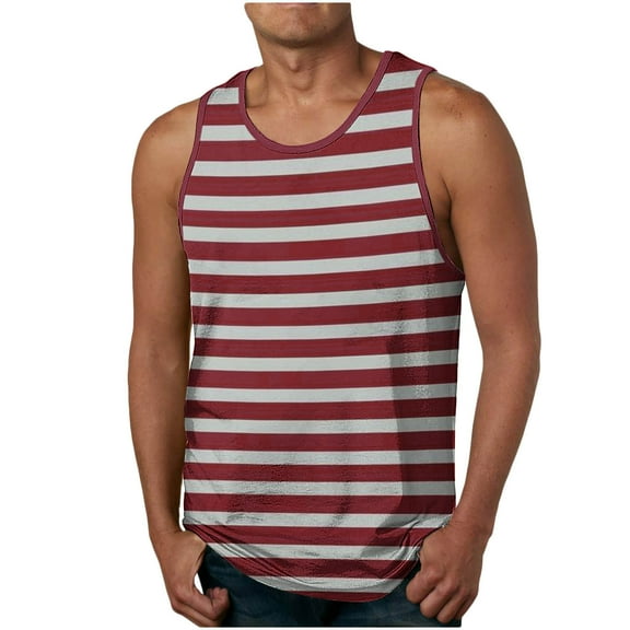 Posijego Mens Striped Tank Tops Summer Casual Crew Neck Sleeveless Shirt Lightweight Loose Tank Shirts for Men
