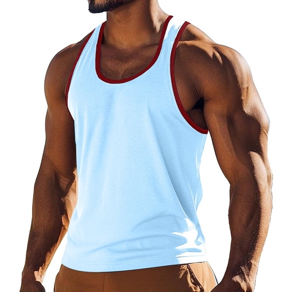 Posijego Mens Summer Tank Tops Basic Undershirts Color Block Crew Neck Sleeveless Casual Shirts for Men