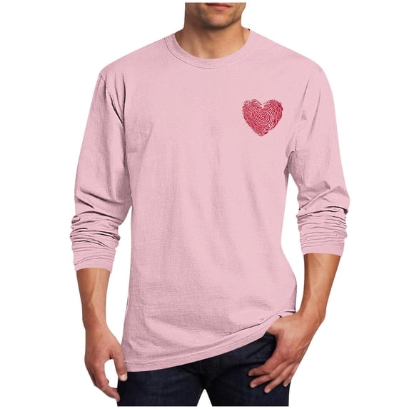 Posijego Mens Valentine's Day Shirt Heart Graphic T-Shirts Big and Tall Boys Basic Long Sleeve Tee Spring Clothes