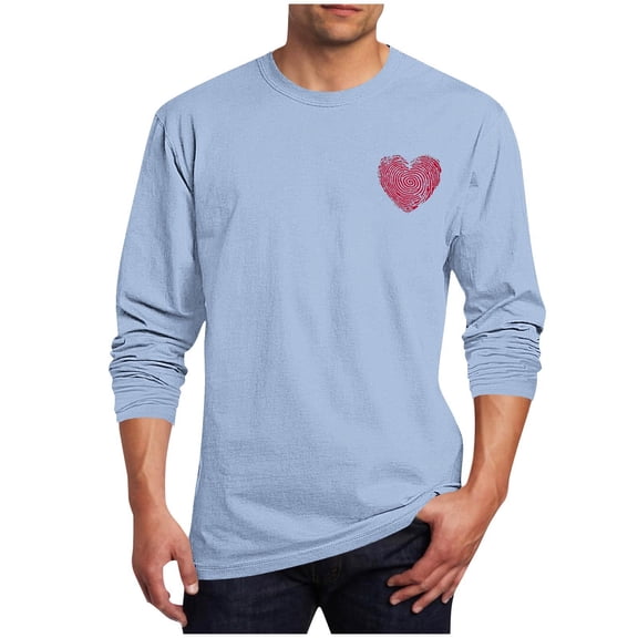 Posijego Mens Valentine's Day Shirt Heart Graphic T-Shirts Big and Tall Boys Basic Long Sleeve Tee Spring Clothes