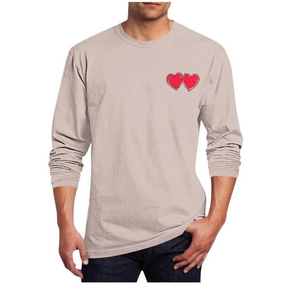 Posijego Mens Valentine's Day Shirt Heart Graphic T-Shirts Big and Tall Boys Basic Long Sleeve Tee Spring Clothes