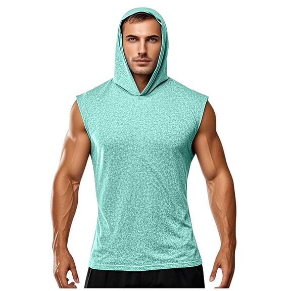 Posijego Mens Workout Tank Tops Athletic Hooded Tops Quick Dry Sun Protection Sleeveless Shirts Pullover Tank Tees