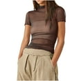 thumbnail image 1 of Posijego Mesh Tops for Women Mock Turtleneck Short Sleeve T-Shirts See Through Trendy Club Going out Shirts, 1 of 3