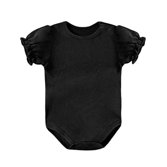 Posijego Newborn Baby Girls Bodysuit Outfits Ruffled Puff Short Sleeve One-Piece Clothes Infant Solid Color Romper