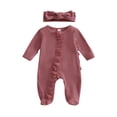 thumbnail image 1 of Posijego Newborn Baby Girls Ruffled Footies Knit Rompers with Zip up Baby Girls Cute Long Sleeve One-Piece Outfits, 1 of 6