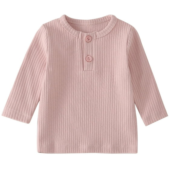 Posijego Newborn Toddler Baby Girls Boys Button up Blouses Ribbed Knit Long Sleeve Shirts Infant Kids Clothes