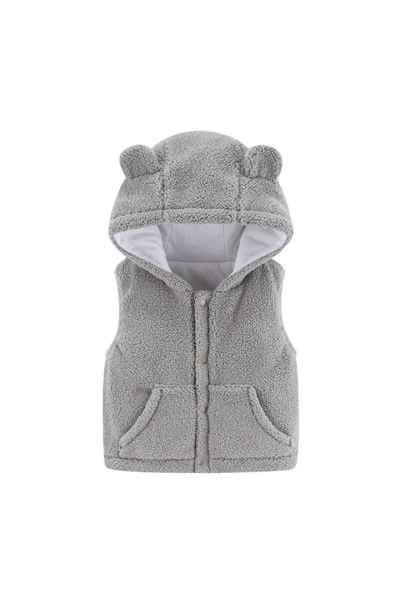 Newborn Toddler Boys Girls Fleece Vest Hooded Sleeveless Warm Jacket with Cute Ears Outerwear