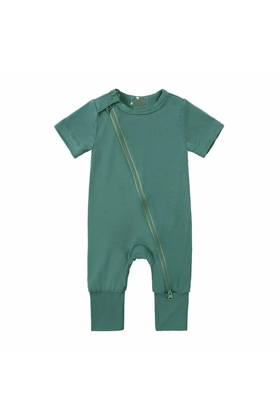 Newborn Toddler Summer Outfit Zipper Short Sleeve Cotton Jumpsuit Solid Color Kids Rompers Boys Girls