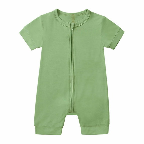 Posijego Newborn Toddler Summer Outfit Zipper Short Sleeve Cotton Jumpsuit Solid Color Kids Rompers Boys Girls