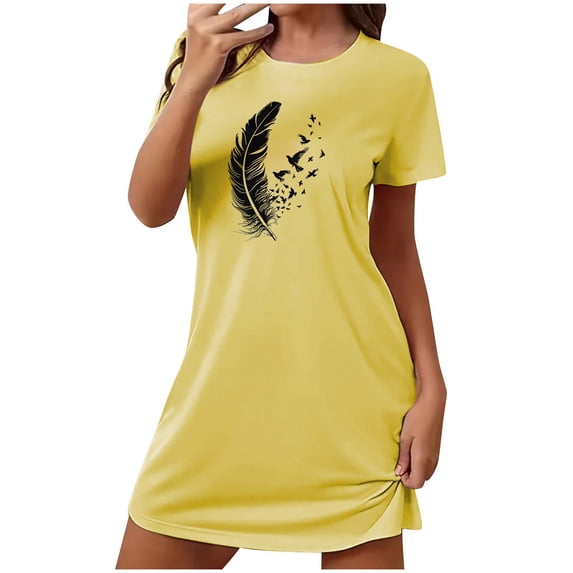 Posijego Nightgowns for Women Short Sleeve Tshirt Mini Dresses Comfy Sleepwear Nightdress Loungewear