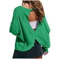 thumbnail image 1 of Posijego Open Back Workout Tops for Women Loose Long Sleeve Shirts Backless Yoga Sports T-Shirts Activewear, 1 of 7
