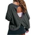 thumbnail image 1 of Posijego Open Back Workout Tops for Women Loose Long Sleeve Shirts Backless Yoga Sports T-Shirts Activewear, 1 of 7
