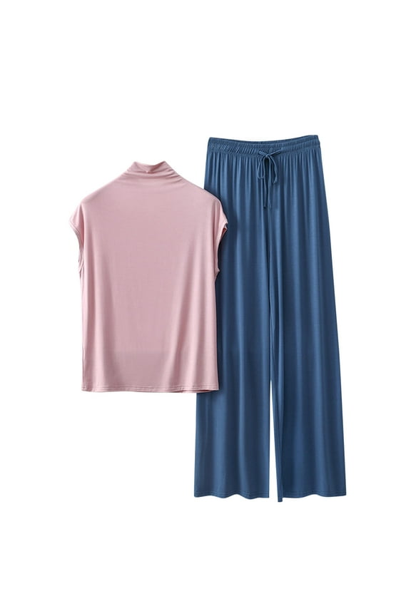 Pajama Set for Women Mock Neck Sleeveless Tank Tops and Pants Women's 2 Piece Lounge Sets