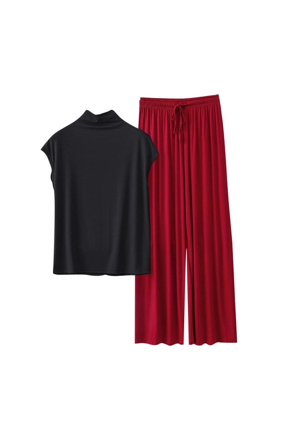 Pajama Set for Women Mock Neck Sleeveless Tank Tops and Pants Women's 2 Piece Lounge Sets