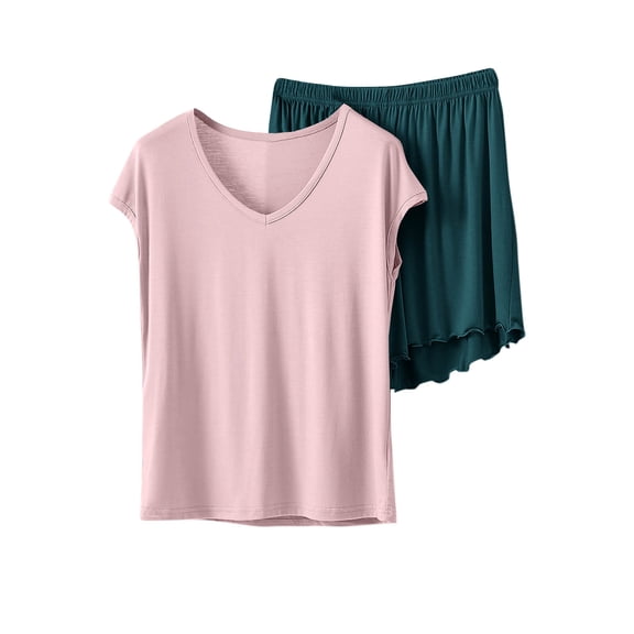 Posijego Pajama Sets for Women Two Piece Pjs Shorts Set Comfy and Soft Short Sleeve V Neck Tops Matching Sleepwear