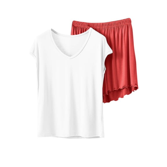 Posijego Pajama Sets for Women Two Piece Pjs Shorts Set Comfy and Soft Short Sleeve V Neck Tops Matching Sleepwear