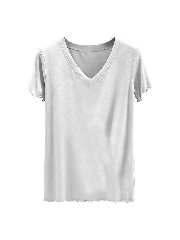 Pajama Tops for Women V Neck Short Sleeve Plain Basic Tops Comfortable Soft Sleep Tops Sleepwear T-Shirts