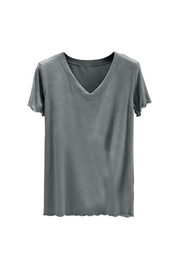 Pajama Tops for Women V Neck Short Sleeve Plain Basic Tops Comfortable Soft Sleep Tops Sleepwear T-Shirts