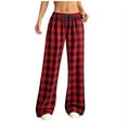 thumbnail image 1 of Posijego Plaid Pj Bottom Pajama Pants for Women Mid Rise Sleepwear Causal Pants Wide Leg Lounge Pants with Pockets, 1 of 8