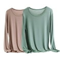 thumbnail image 1 of Posijego Plain Long Sleeve Tee Shirts for Women 2 Pack Plus Size Tops Comfy Basic Tshirts Fall Winter Clothes, 1 of 2