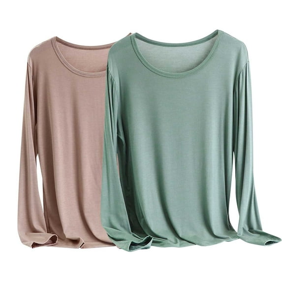 Posijego Plain Long Sleeve Tee Shirts for Women 2 Pack Plus Size Tops Comfy Basic Tshirts Fall Winter Clothes