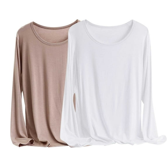 Posijego Plain Long Sleeve Tee Shirts for Women 2 Pack Plus Size Tops Comfy Basic Tshirts Fall Winter Clothes