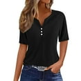 thumbnail image 1 of Posijego Plain Tshirts for Women V Neck Button Short Sleeve Tops Women's Loose Casual Summer Tee Shirts, 1 of 5