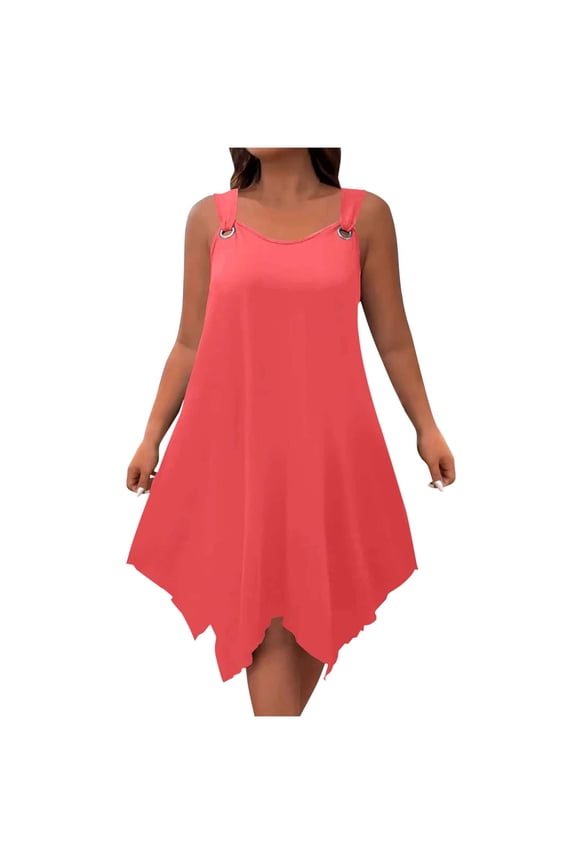 Plus Size Dresses for Women Sleeveless Tank Midi Dresses Asymmetrical Swing A-Line Dress Summer Beach Sundress