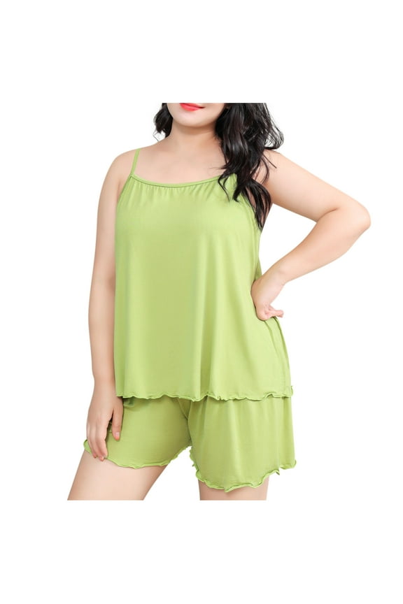 Plus Size Lounge Set for Women Cami Pajama Set Tank Tops and Shorts Sleepwear Pjs Sets