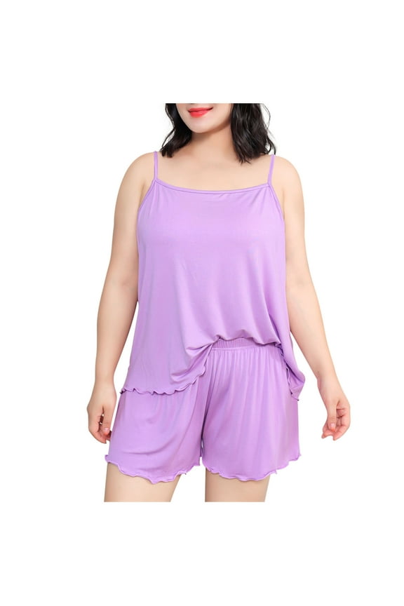 Plus Size Lounge Set for Women Cami Pajama Set Tank Tops and Shorts Sleepwear Pjs Sets
