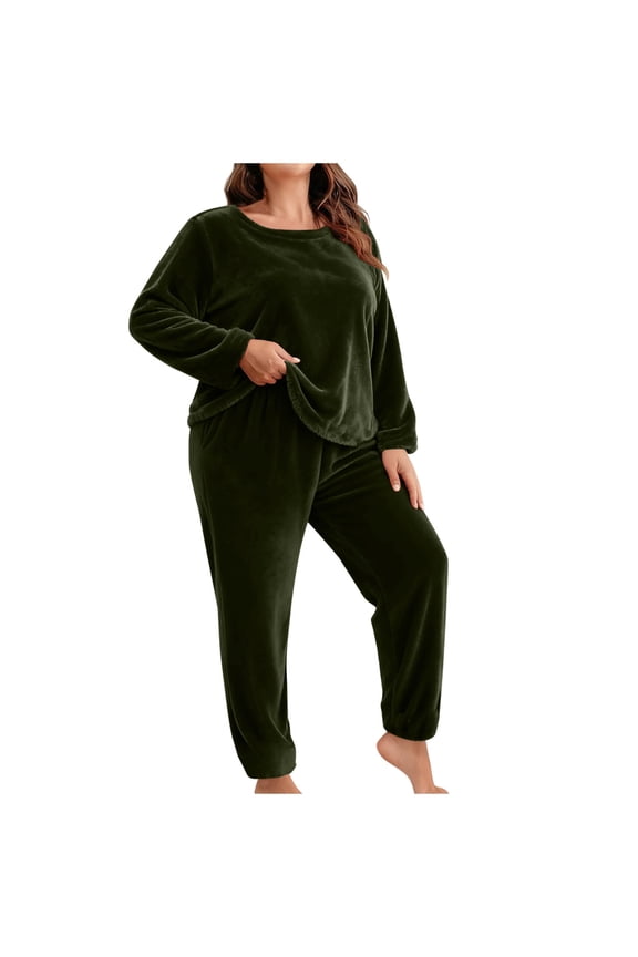 Plus Size Pajama Sets for Women Fleece Pjs Sets Warm Fuzzy Long Sleeve Tops Plush Pants Loungewear