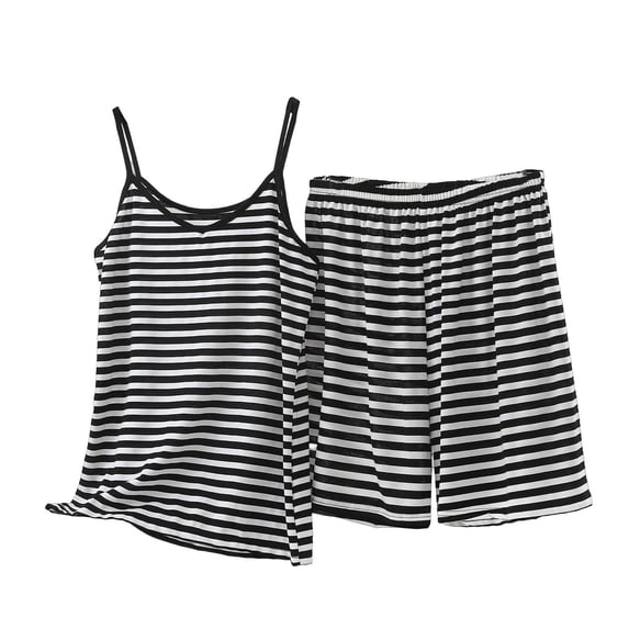 Posijego Plus Size Pajama Sets for Women Two Piece Sleepwear Sets Striped Print Tank Tops and Shorts Lounge Wear Outfits