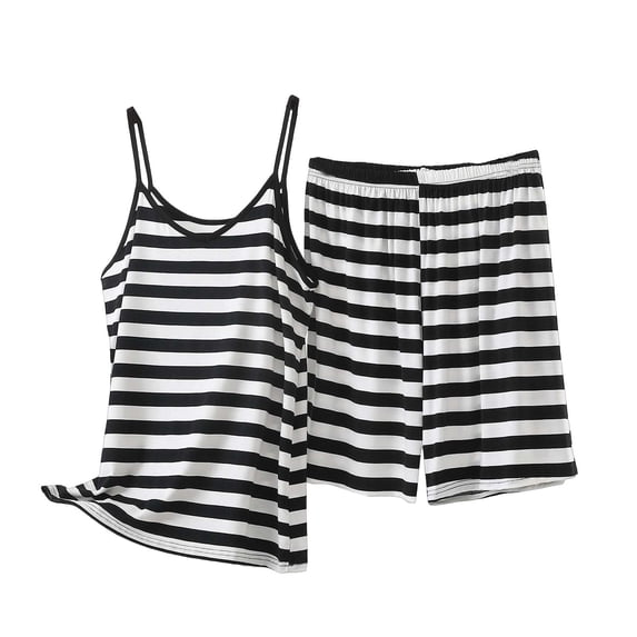 Posijego Plus Size Pajama Sets for Women Two Piece Sleepwear Sets Striped Print Tank Tops and Shorts Lounge Wear Outfits