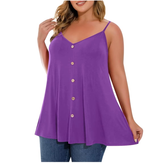 Posijego Plus Size Tank Tops for Women Camisoles Summer V Neck Sleeveless T-Shirts Beach Vacation Tunic Tank Shirts