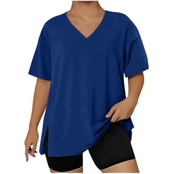 Posijego Plus Size Tops for Women Athletic T-Shirts Short Sleeve V Neck Oversized Tshirts Summer Workout Running Tees