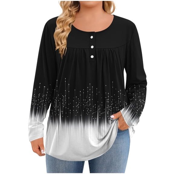 Posijego Plus Size Tops for Women Long Sleeve Shirts Plaid Printed Casual Tunic Tees Loose Dressy Blouses