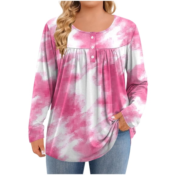 Posijego Plus Size Tops for Women Long Sleeve Shirts Plaid Printed Casual Tunic Tees Loose Dressy Blouses