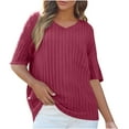 thumbnail image 1 of Posijego Plus Size Tops for Women V Neck Short Sleeve T-Shirts Lightweight Casual Knit Sweater Shirts, 1 of 7