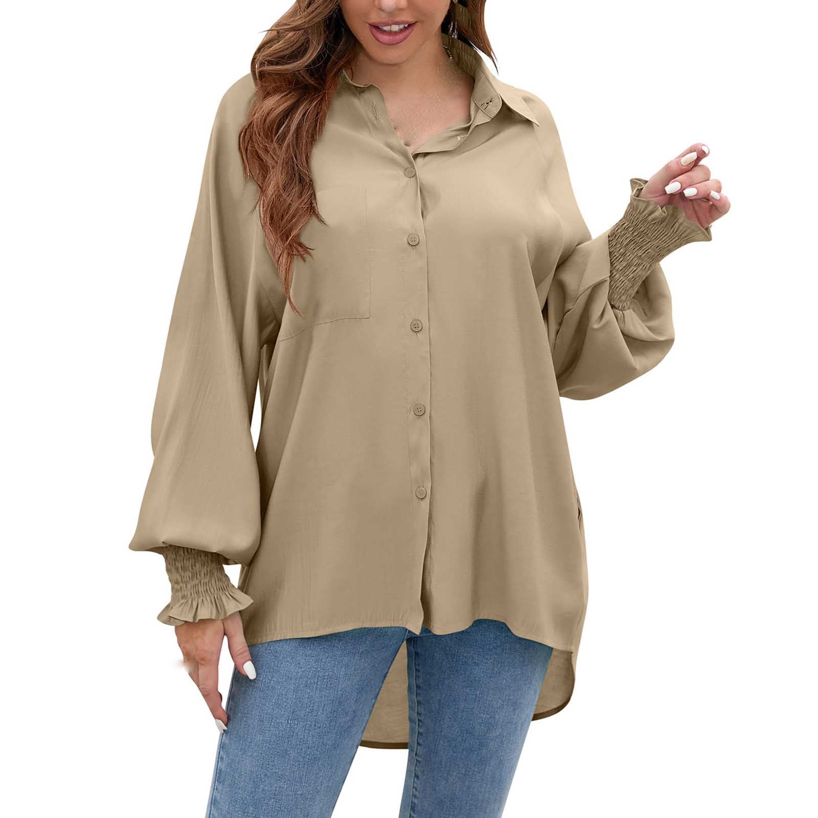 Posijego Plus Size Womens Button Down Shirt Collared V Neck Dress