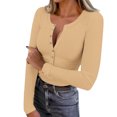 thumbnail image 1 of Posijego Ribbed Long Sleeve Shirts for Women Button down Crew Neck Slim Going out Tops Basic Tee Shirts Womens Clothes, 1 of 9