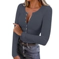 thumbnail image 1 of Posijego Ribbed Long Sleeve Shirts for Women Button down Crew Neck Slim Going out Tops Basic Tee Shirts Womens Clothes, 1 of 9