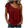thumbnail image 1 of Posijego Ruffle Tank Tops for Women One Shoulder Elegant Blouses Casual Summer Shirts Sleeveless Stretch Slim Tank Tops, 1 of 9