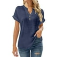 thumbnail image 1 of Posijego S-5XL Women's Linen Tops Short Sleeve Dressy V Neck Casual Blouses Lightweight Summer Loose Tunics Plus Size, 1 of 5