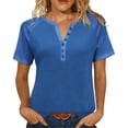 thumbnail image 1 of Posijego S-5XL Womens Short Sleeve Tops Dressy V Neck Button Casual T-Shirts Summer Work Blouses Plus Size for Women, 1 of 8